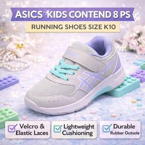 ASICS Kids Contend 8 PS Running Shoes Light Grey Mint Lavender Size K10 NWOB